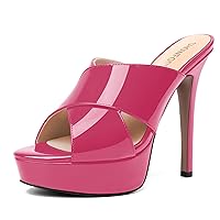Womens Slip On Patent Casual Party Open Toe Platform Stiletto High Heel Heeled Sandals 5 Inch