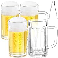 Wwyybfk Beer Mugs Set, Freezer Beer Glasses Mug with Handle, 16.5oz Glasses Beer Stein Mugs for Bar, Beverage, Dishwasher Freezer Safe 468ml 4-Pack