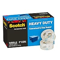 Scotch Heavy Duty Shipping Packing Tape, Clear, Shipping and Packaging Supplies, 1.88 in. x 54.6 yd., 18 Tape Rolls