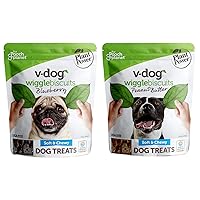 V-dog Soft and Chewy Vegan Wiggle Dog Biscuits - Bundle (Natural Peanut Butter & Blueberry Flavor Superfoods) | All Natural - Made in The USA
