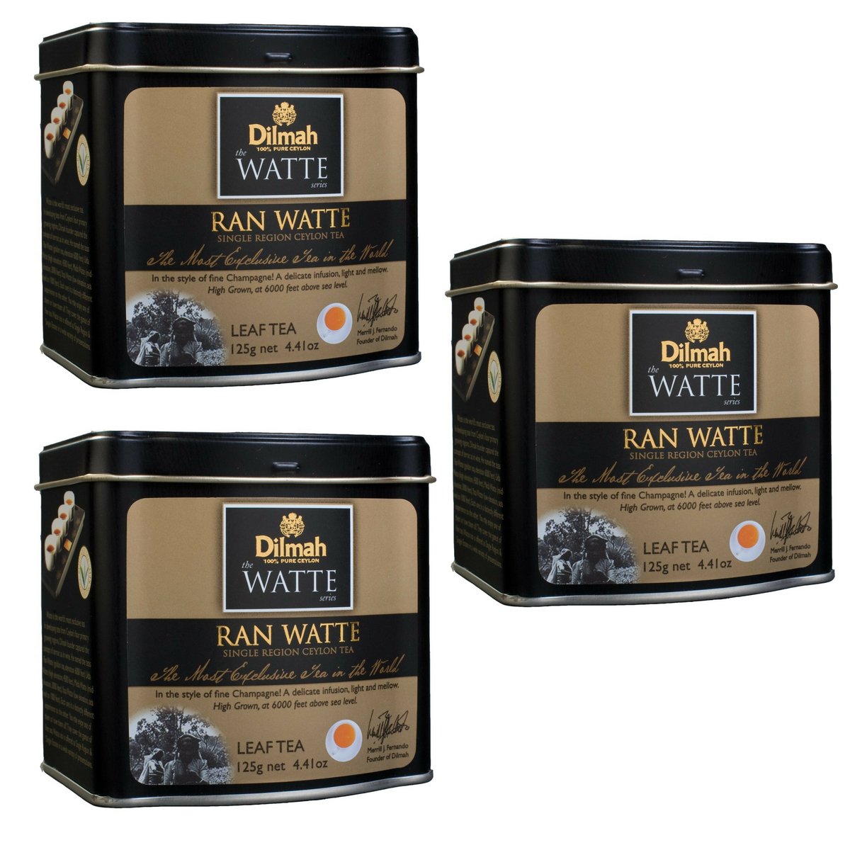 Dilmah Tea Ran Watte Loose Leaf Tea in Tin Caddy 125g (4.41oz) X 3 Pack - Single Region Pure Ceylon Black Tea
