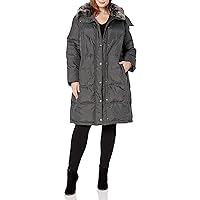 Women's Plus-Size Mid-Length Faux-Fur Collar Down Coat with Hood