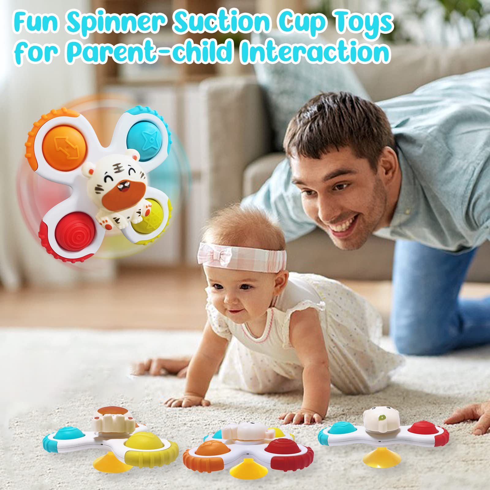 3PCS Suction Cup Spinner Toy for Baby, Bath Toys for Toddlers 1-3, Baby Spinners with Suction Cups, Window Travel Suction Cup Toys, Baby Toys for 1 Year Old, Sensory Bath Toys Gifts for Boys Girls