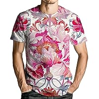 Men's Floral Graphic Beath T-Shirts Tropical Style Flower Printed Hawaiian Short Sleeve Short
