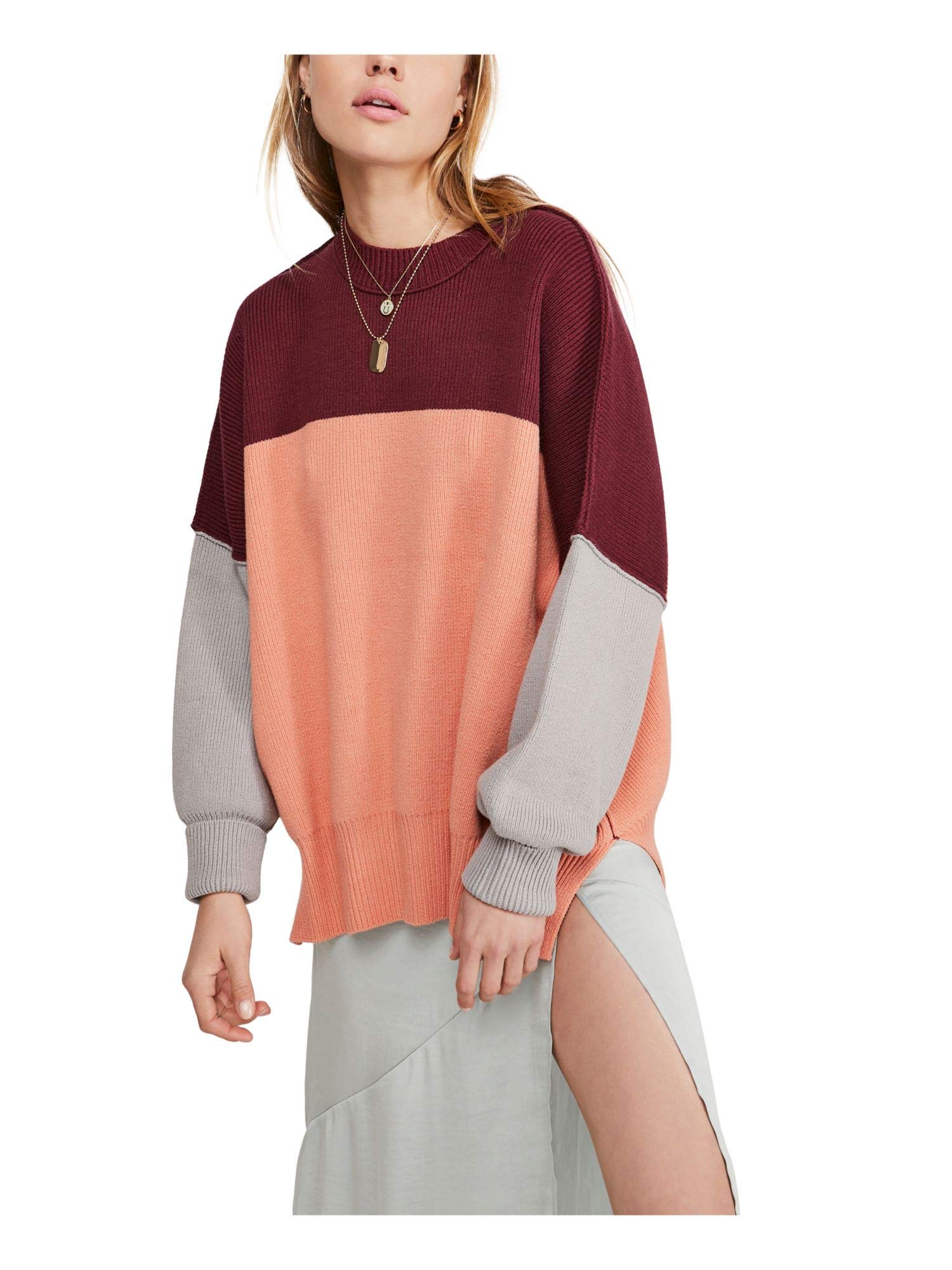 Free People Womens Colorblock Knit Mock Sweater