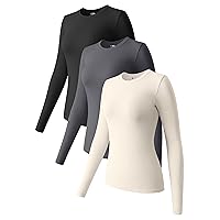 OQQ Womens 3 Piece Long Sleeve Tops Crew Neck Stretch Fitted Underscrubs Layer Tee Shirts Tops