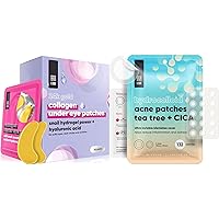 LE GUSHE K-BEAUTY Pimple Patches for Face (132 dots) & Under Eye Patches (30 Pairs). Gold Eye Mask with Collagen & Amino Acid, Cooling Eye Care for Wrinkles, Puffy Eyes & Dark Circles