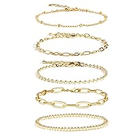 Gold Chain Bracelet Sets for Women Girls 14K Gold Plated Dainty Link Paperclip Bracelets Stake Adjustable Layered Metal Link Bracelet Set Fashion Jewelry