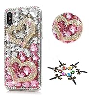 STENES Sparkle Case Compatible with Moto G Play (2023) Case - Stylish - 3D Handmade Girls Women Bling Sweet Heart Rhinestone Crystal Diamond Design Cover Case - White&Pink
