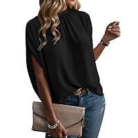 Womens Blouses Dressy Casual Mock Neck Batwing Sleeve Tops Loose Fit Tie Back Summer Tunic Tops