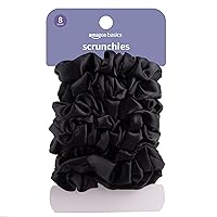 Amazon Basics Scrunchies, Black, 4 MM, Pack of 8