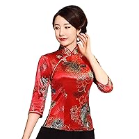 Chinese Cheongsam Shirt 3/4 Sleeve Velvet Chinese Blouse for Women