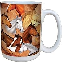 Horse Heads Collectible Art Coffee Mug - Large 15-Ounce Ceramic Cup, Full-Size Handle - Equestrian Gift for Horse Lovers - Tree-Free Greetings