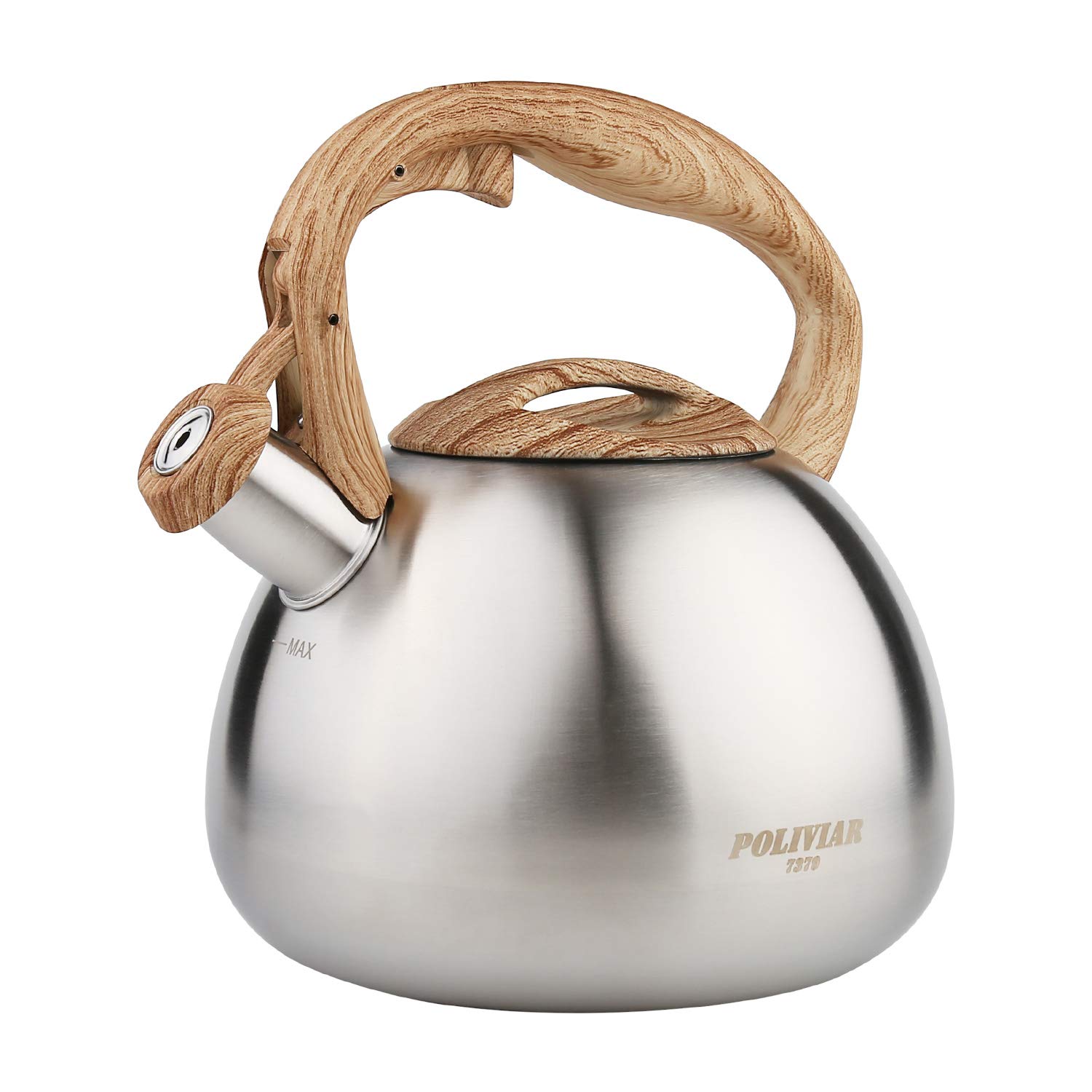 POLIVIAR Tea Kettle, 2.7 Quart Silver Ti Teapot Stovetop, Loud Whistling Kettle for Tea and Coffee, Food Grade Stainless Steel for No-Rust and Anti...