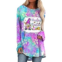 EFOFEI Women's Happy Easter's Day O Neck Tops Cute Rabbit Graphic Sweatshirts Casual Bunny Print Pullover