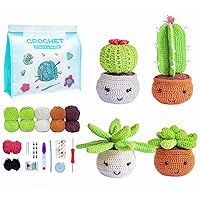 BUNYUM Crochet Kit for Beginners with Step-by-Step Video Tutorials-Knitting & Crochet Supplies for Adults with Crochet Yarn-Knitting kit Succulent-DIY Craft Art（4 Pack Plants Family）