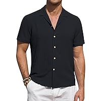 Mens Linen Shirt Short Sleeve Linen Shirts for Men Casual Button Down Shirt Summer Beach Hawaiian Shirt for Men
