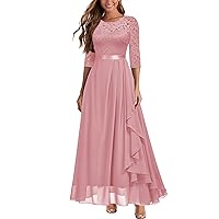 Miusol Women's Elegant Floral Lace Retro 3/4 Sleeve Contrast Bridesmaid Maxi Dress