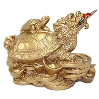 Feng Shui Gold Dragon Turtle Wealth Protection Statue Figurine Housewarming Congratulatory Paperweights Gift Home Decor (Gold Dragon Turtle Statue-G16221)
