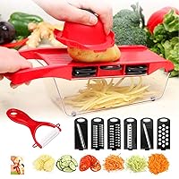 6 in 1 Multi-function Vegetable Slicer Kitchen Mandolin,Potato Chipper, Food Cutter with Storage Container and Peeler for Onion, Cucumber, Carrots, Fruits, Cheese (Red) 6 in 1 Multi-function Vegetable Slicer Kitchen Mandolin,Potato Chipper, Food Cutter with Storage Container and Peeler for Onion, Cucumber, Carrots, Fruits, Cheese (Red)
