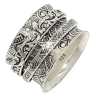 Meditation Spinner Wide Band Handmade Ethnic Silver Jewelry Ring 