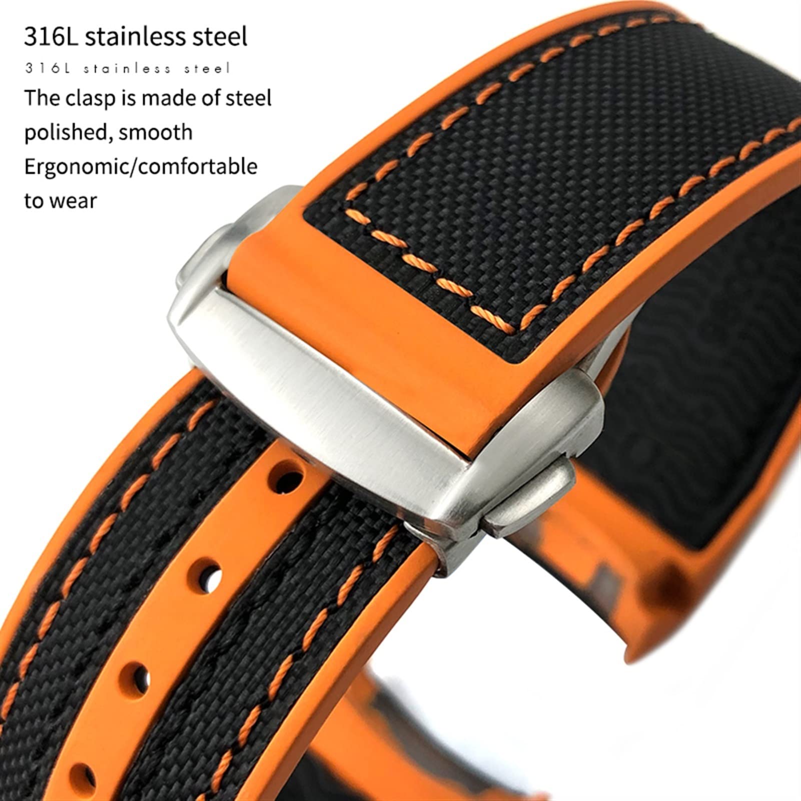 CRFYJ 20mm 21mm 22mm Nylon Rubber Watch Band Fit for Omega GMT Seamaster Planet Ocean 600 8900 Orange Canvas Silicone Strap (Color : Black Orange, Size : 21mm)