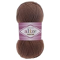 55% Cotton 45% Acrylic Alize Cotton Gold Yarn 1 Skein/Ball 100 gr 360 yds (493-Brown)