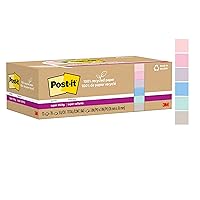 Post-it 100% Recycled Paper Super Sticky Notes, 2X The Sticking Power, 3x3 in, 12 Pads/Pack, 70 Sheets/Pad, Wanderlust Pastels Collection