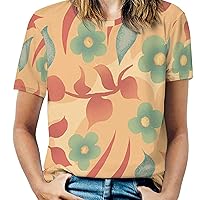 Casual T Shirts for Women Full Print T-Shirt Crew Neck Shirts Tees Short Sleeve Tops