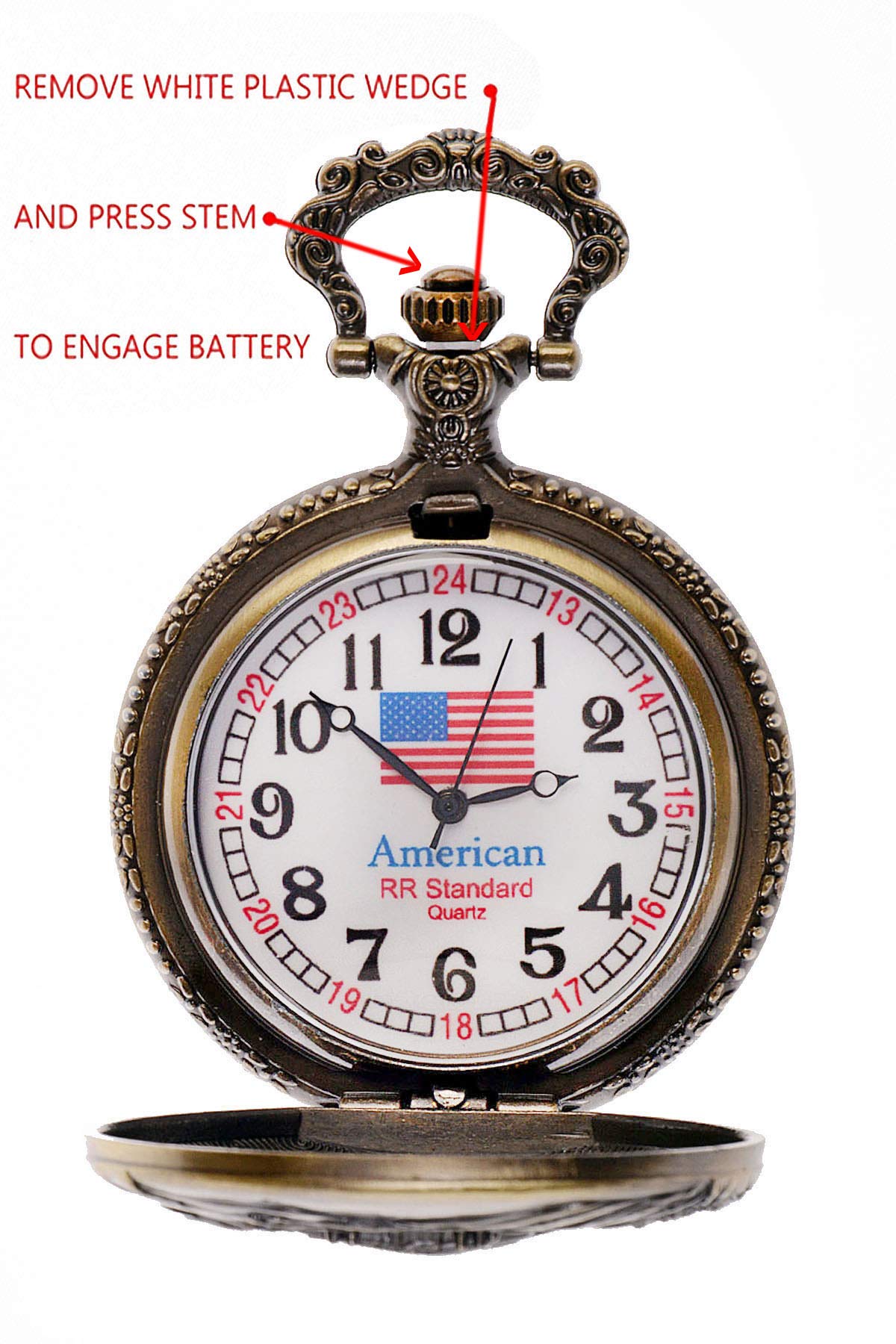 Pinnacle Awards Canada Railroad Regulation Pocket Watch with 2 Chains, Japanese Movement Steam Engine #1