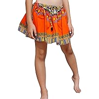 RaanPahMuang Mini Gypsy Childrens Africa Dashiki Art Pullsting Girls Dance Skirt, Medium Orange