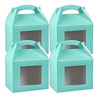 Restaurantware Bio Tek 14 x 7 x 8 Inch Gable Boxes For Party Favors 25 Durable Gift Treat Boxes - Clear PET Window With Built-In Handle Turquoise Paper Barn Boxes Disposable For Parties