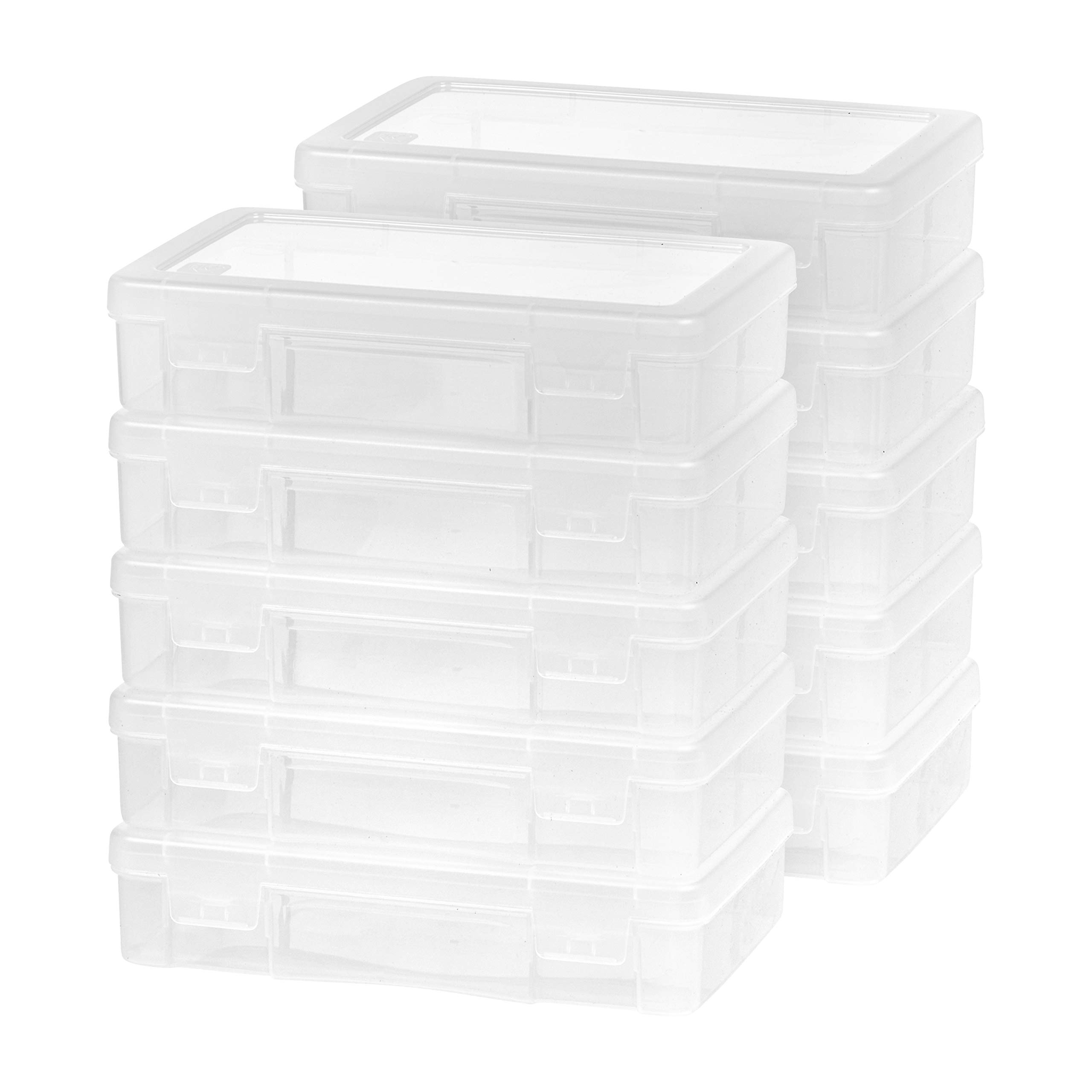 IRIS USA 10 Pack Medium Plastic Hobby Art Craft Supply Organizer Storage Containers with Latching Lid, for Pencil, Lego, Crayon, Ribbons, Wahi Tape, Beads, Sticker, Yarn, Ornaments, Stackable, Clear