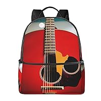 Red Guitar Backpack Fashion Printed Backpack Lightweight Canvas Backpack Travel Daypack