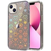 Tksafy Compatible iPhone 13 Case, Clear Cute Glitter Laser Holographic Love Heart Pattern Design for Women Girls, Anti-Yellow Hard PC Shockproof Protective Phone Cover for iPhone 13, Light Black