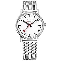 Mondaine - Evo2 Men's Watch and Women's Watch 35 mm - Station Clock in Silver - 30 m Waterproof Sapphire Glass with Red Second Hand - Made in Switzerland - Multiple Variations - Made in Switzerland