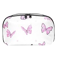 Pink Butterfly Pattern Toiletry Bag for Women, Water-Resistant Leather Toiletry Organizer, Travel Cosmetic Bag Makeup Bag for Toiletries Accessories