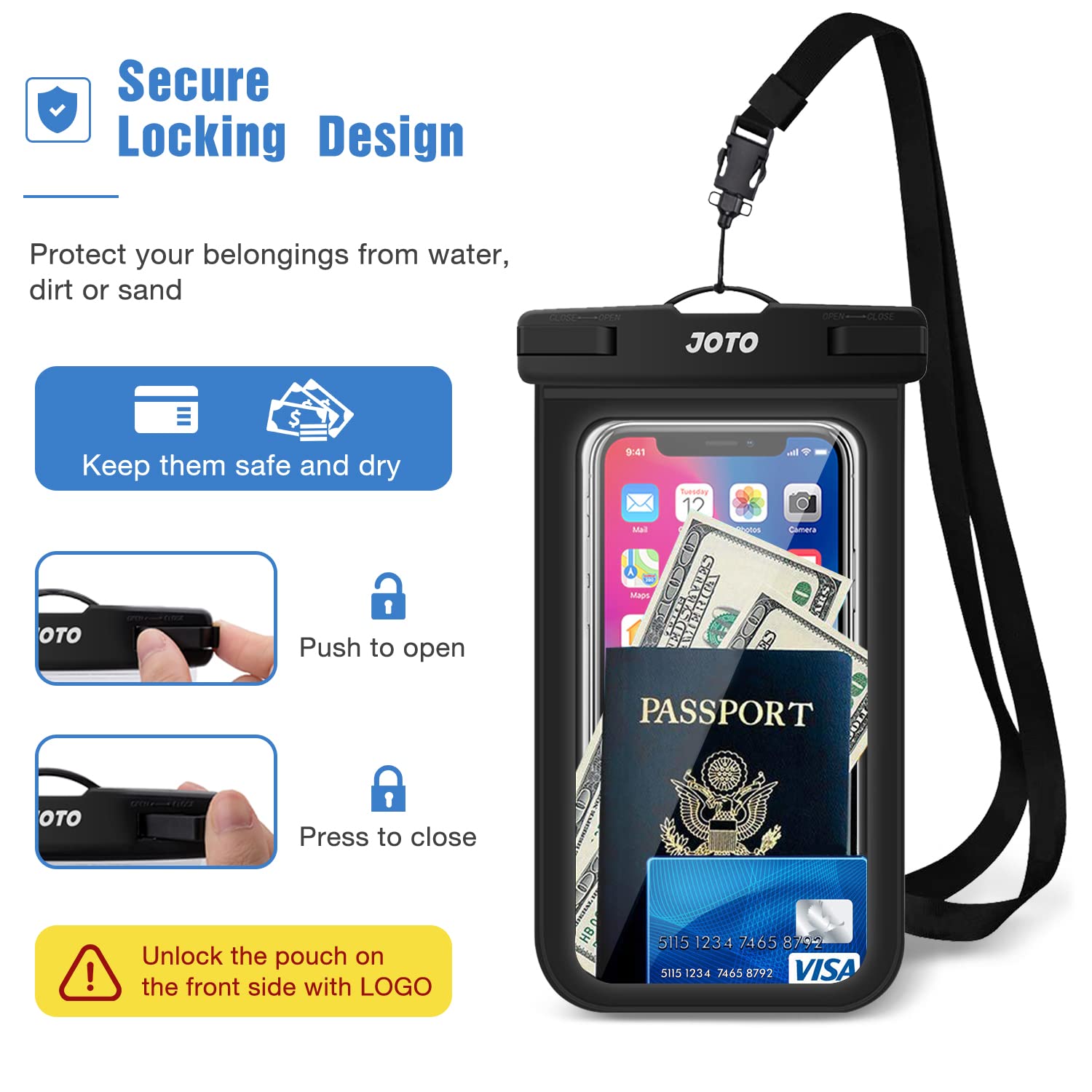 JOTO Waterproof Phone Pouch IPX8 Universal Waterproof Case Dry Bag Phone Protector for iPhone 14 13 12 11 Pro Max Plus XS XR X 8 Galaxy S23 S22 S21 S20 Pixel Up to 7