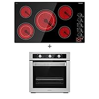 thermomate CHMB915C 36 Inch Built-in Electric Cooktop with ESMS605 24 Inch Electric Single Wall Oven Silver