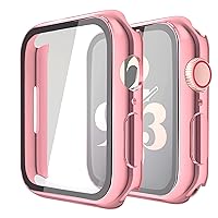 Misxi 2 Pack Hard PC Case with Tempered Glass Screen Protector Compatible with Apple Watch Series 9 (2023) Series 8 Series 7 41mm, Ultra-Thin Cover for iWatch S9/S8/S7, 1 Rose Pink + 1 Transparent