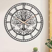 Large Tree of Life Clock, Metal Black Wall Clock, Oversized Wall Clock Home Decor, Living Room Wall Clocks with Numbers, Silent Mid-Century Clock, Modern Family Tree Clock Wall (19.6