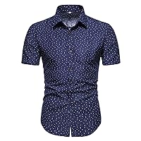 Shirts for Men Summer Short Sleeve Turndown Collar Button Down Slim-Fit Shirt Stylish Polka Dot Printed Casual Tops