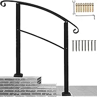 Transitional Handrails for Outdoor Steps- Wrought Iron, Secure, Weather and Rust Proof Hand Railing for Porches with Installation Kit, Non-Slip Banister Indoor, Outdoors Use (3 Feet, Black)