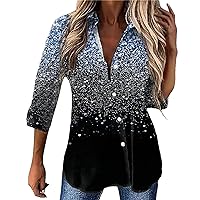 Sparkly Tops for Women Plus Size Glitter Collared Button Down Shirts Dressy Sequin Print Party Night Blouse Jackets