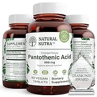 Natural Nutra Time Release Pantothenic Acid 500 mg, Vitamin B5 Supplement for Adrenal Support, Stress, Helps Break Down Fat and Carbodydrates, Metabolism and Energy, 60 Vegetarian Tablets