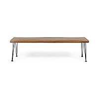 Christopher Knight Home Gladys Outdoor Modern Industrial Acacia Wood Bench Hairpin Legs, Teak and Rustic Metal