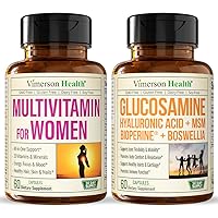 Vimerson Health Women's Multivitamin + Glucosamine Hyaluronic Acid Bundle. Immune System Support, Joint Mobility and Flexibility, Healthy Skin, Heart, and Energy Levels Support