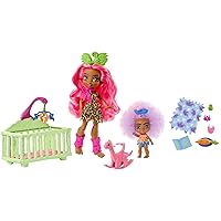 Mattel Cave Club Tot Sitting Adventure Babysitting Playset with Fernessa Doll (8 – 10-inch, Pink Hair), Toddler Doll, Crib, Rocking Horse and Accessories, Gift for 4 Year Olds and Up