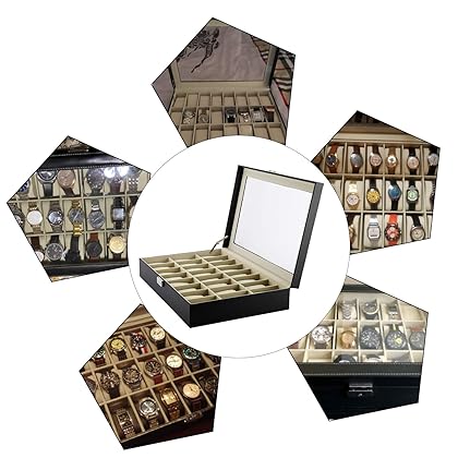 Artilife 24 Slot Watch Box for Men,Watch Cases for Men,Watch Display Case,Glass Top,PU Leather Display Storage Collection Organizer Jewelry Case Watch Organizer with Removable Pillows