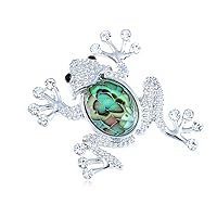 Alilang Women Silvery Green Abalone Shell Body Jumping Sparkling Rhinestone Frog Pendant